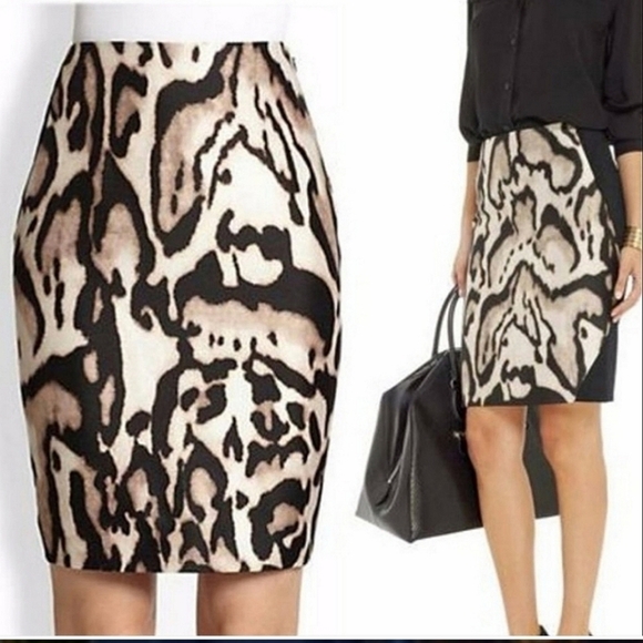 Diane Von Furstenberg Mae Mikado Leopard Print Wool Silk Blend Skirt Size 2